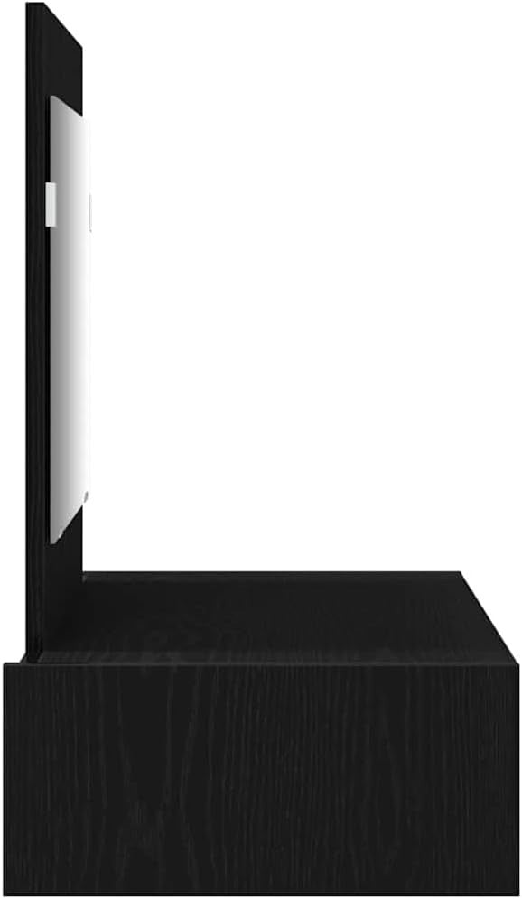 Wall-Mounted Vanity Dressing Table Mirror & 1 Drawer Cabinet Storage Black Oak