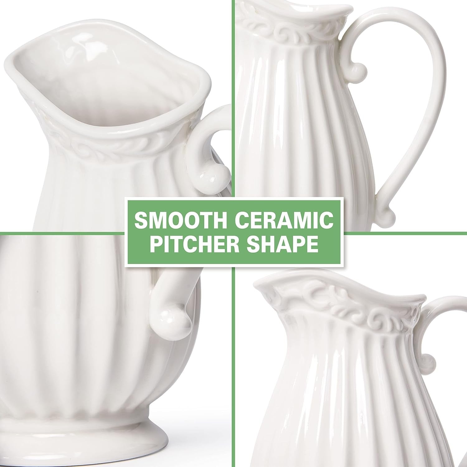 10 Inch White Ceramic Pitcher Vase Farmhouse Jug Fresh Flower Home Decor
