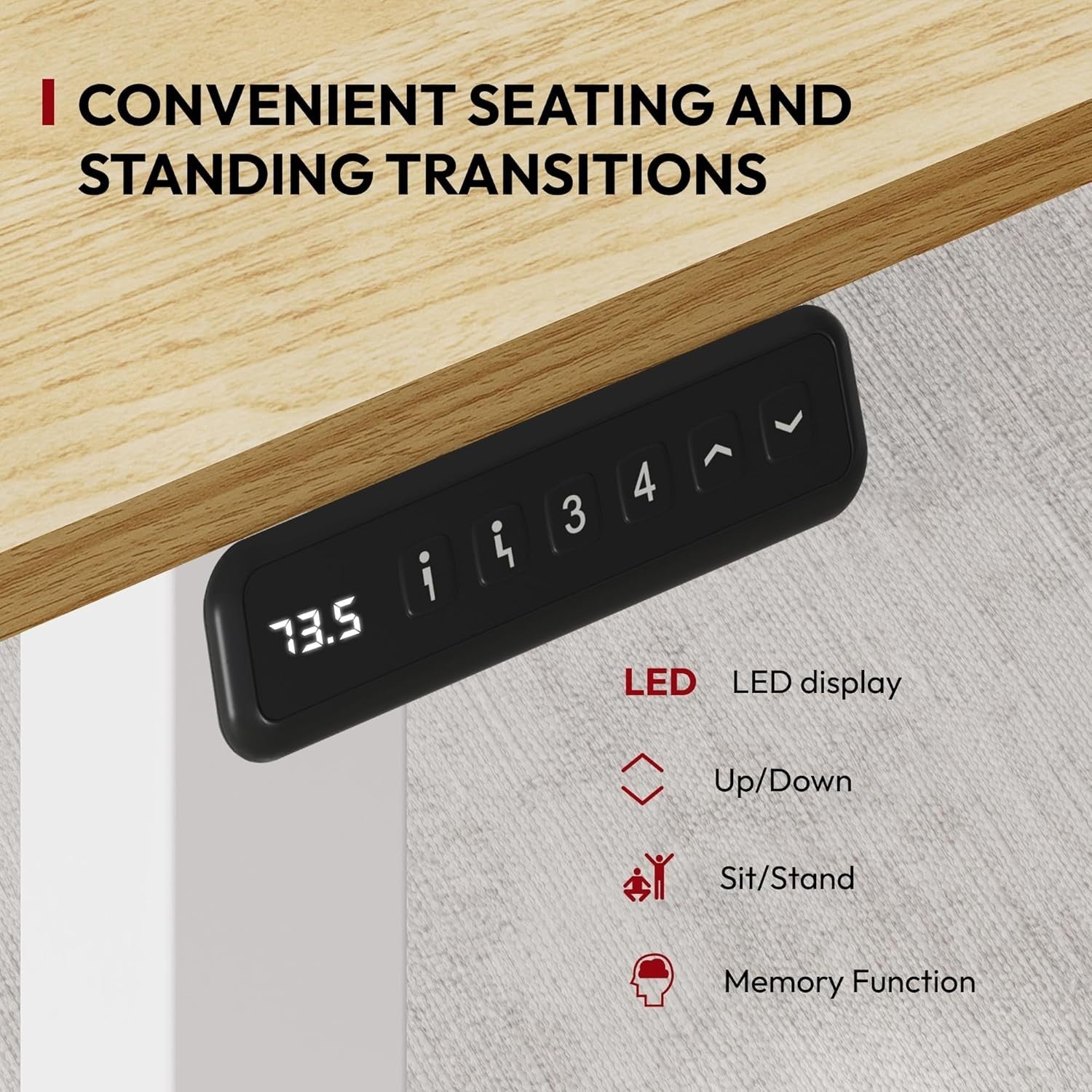 White Electric Standing Desk 120x60cm with Memory Control & Maple Top