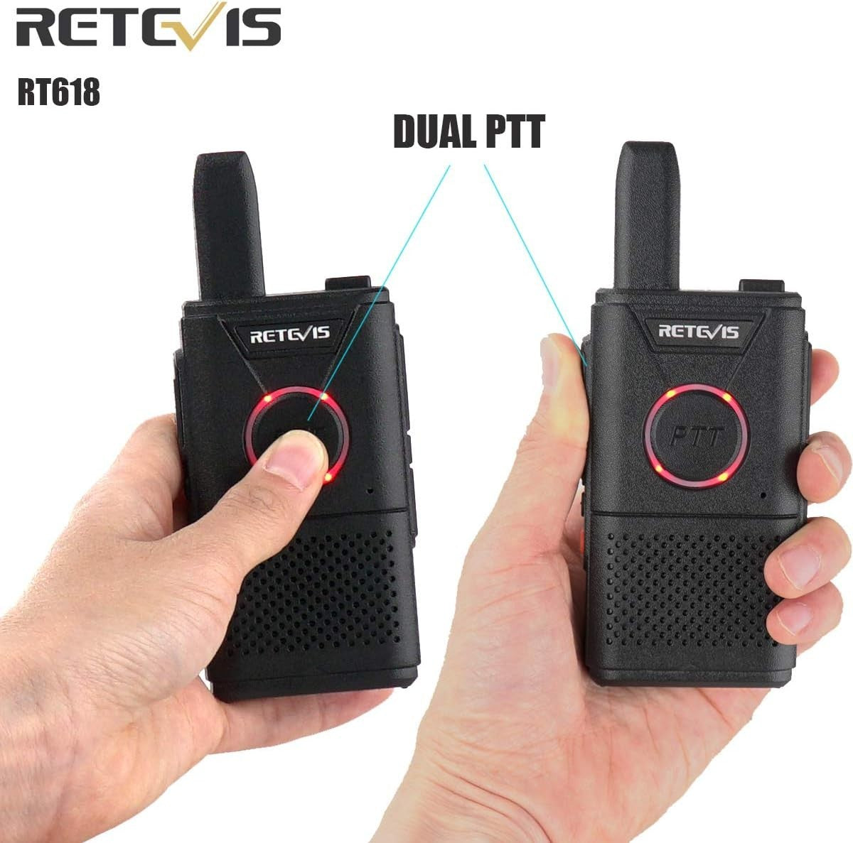 PMR446 Walkie Talkies 2 Pack Long Range Mini VOX Rechargeable Radio