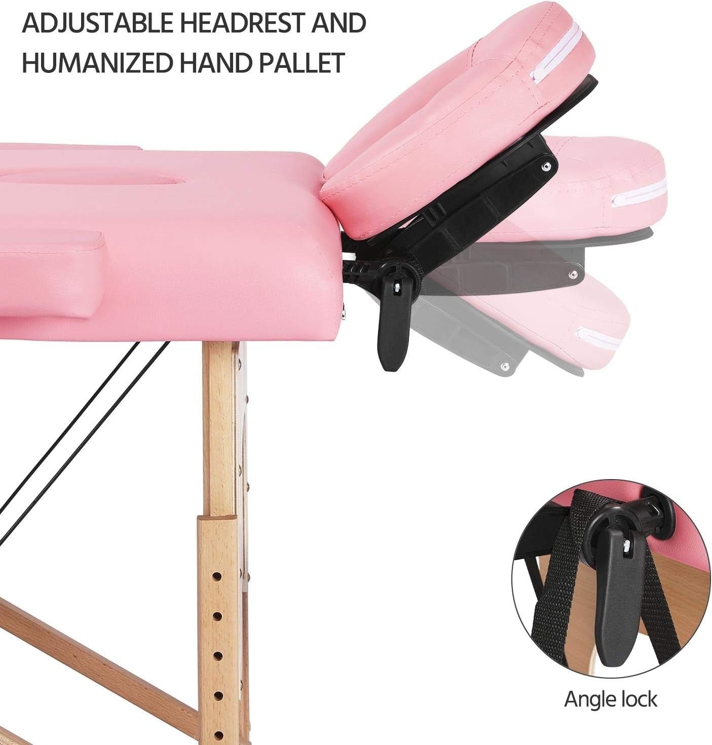 Portable Wood Massage Table Folding 2-Section Beauty Lash Bed Pink 60cm Width