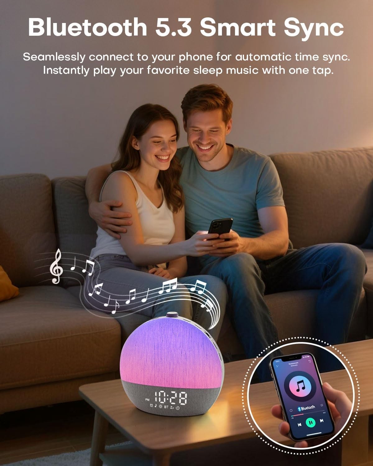 Sunrise Alarm Clock White Noise Wake Up Light RGB Night Lamp Heavy Sleepers
