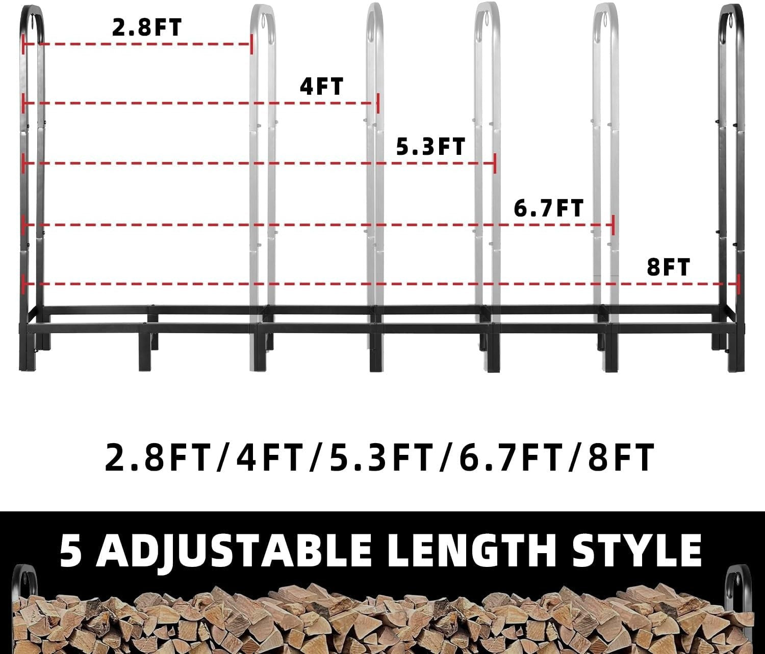 Heavy Duty Outdoor Firewood Rack with Waterproof Cover, Large 122x30.5x100cm