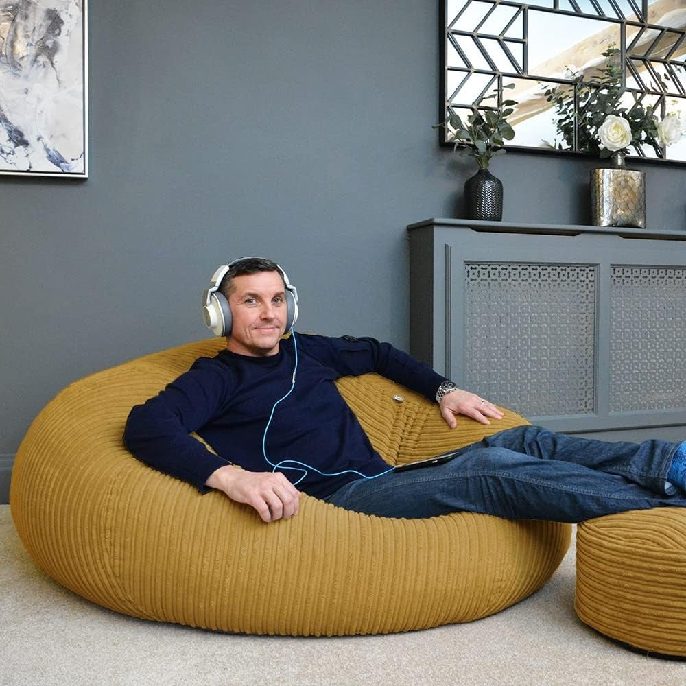 Mustard Giant Corduroy Bean Bag Chair Large Floor Seat Lounge Sofa Washable