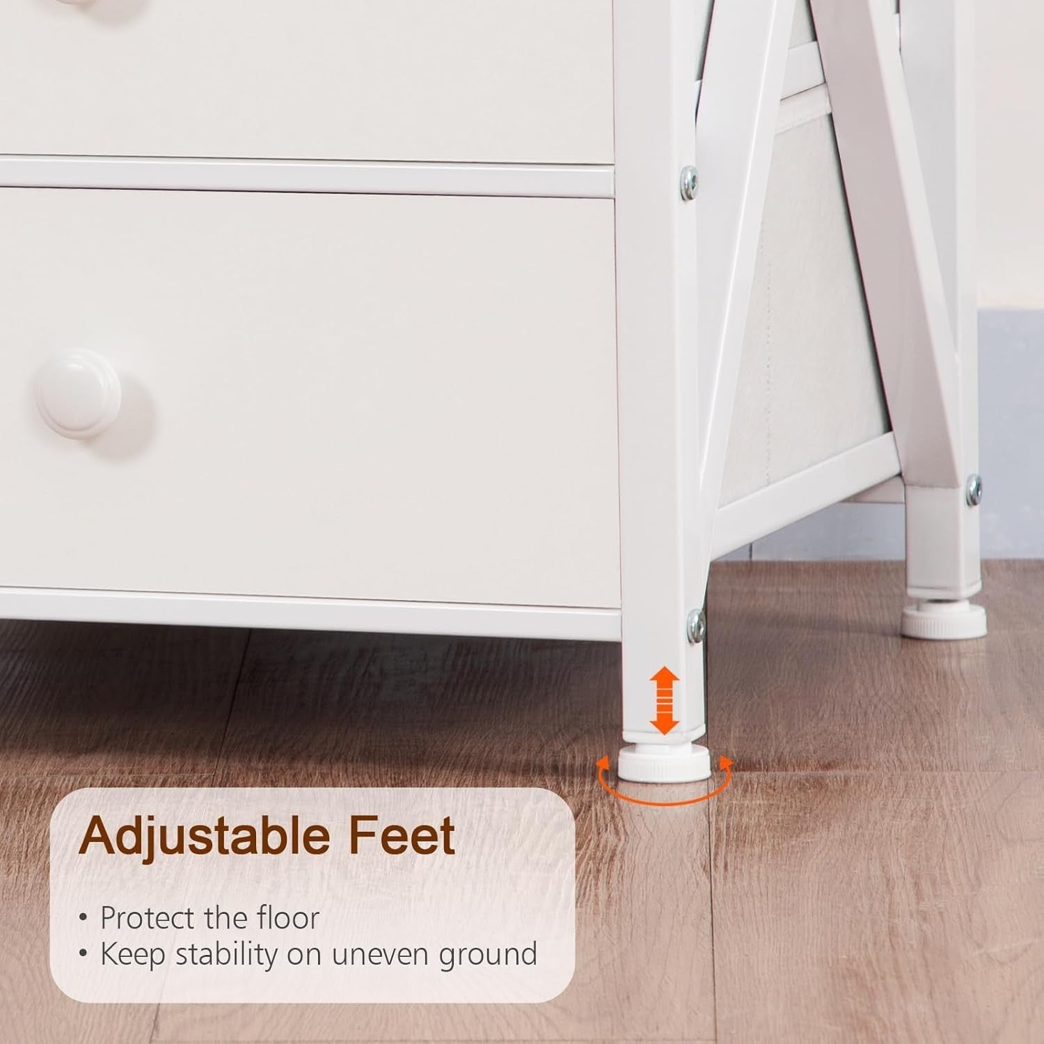 White LED Bedside Table with Charging Station | 3 Drawer Nightstand
