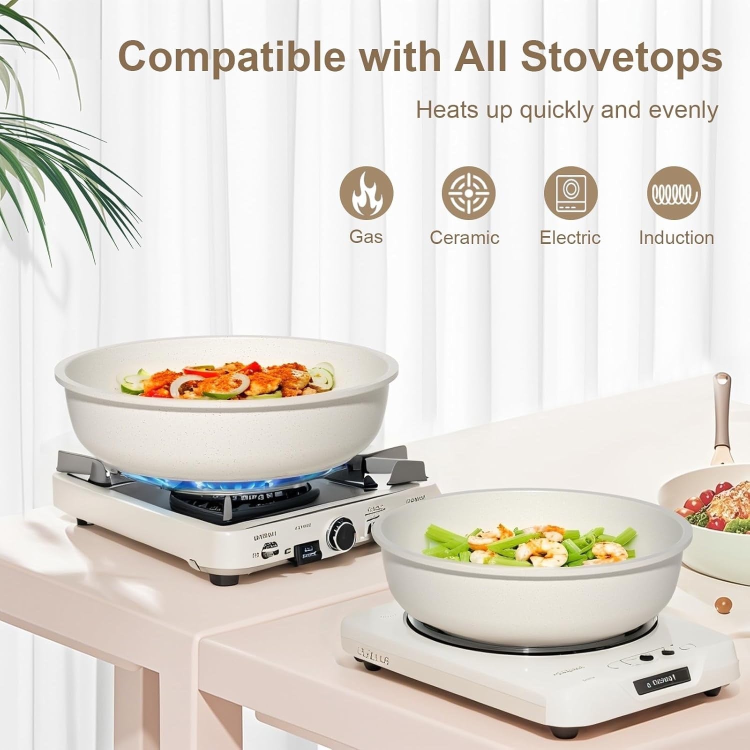 13pcs White Non Stick Cookware Set Pots and Pans with Detachable Handle