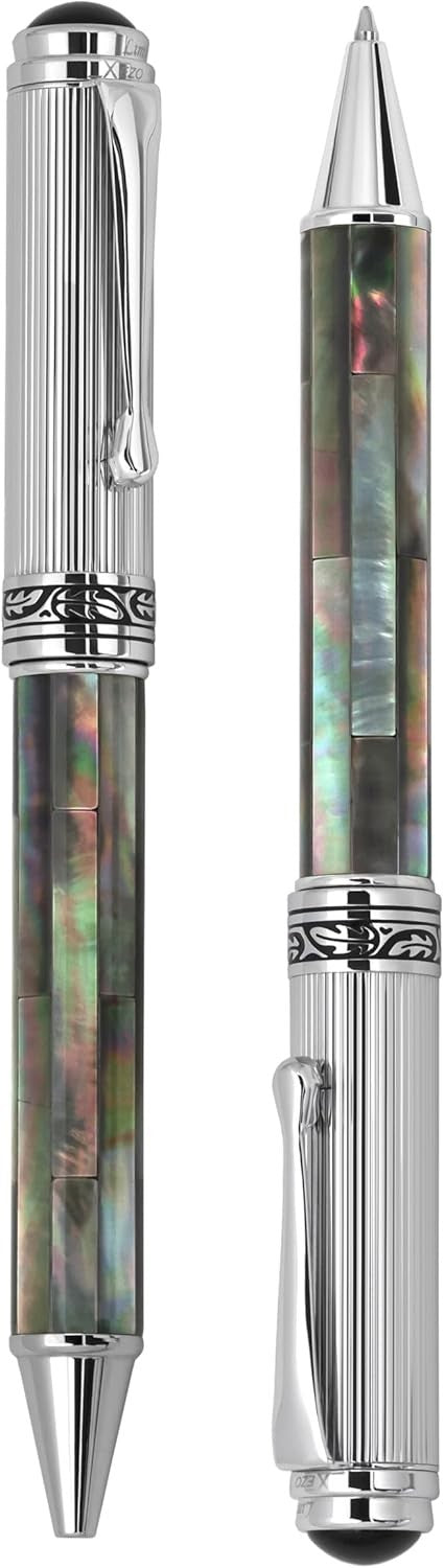 Luxury Ballpoint Pen Black Mother of Pearl Chrome Trim