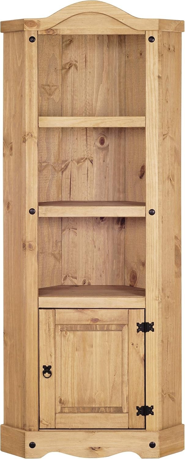 Rustic Solid Pine Corner Bookcase Cabinet with Storage 74x43x188cm