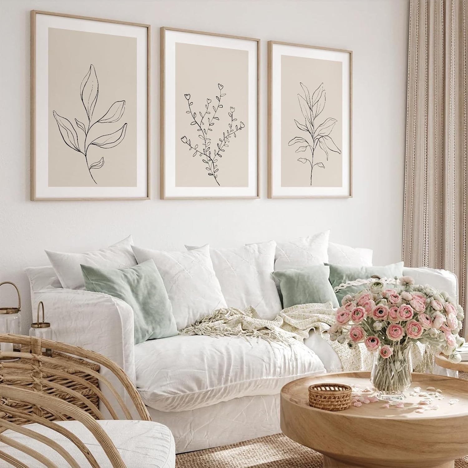 Boho Beige Botanical Wall Art Set 3 16x24in Prints