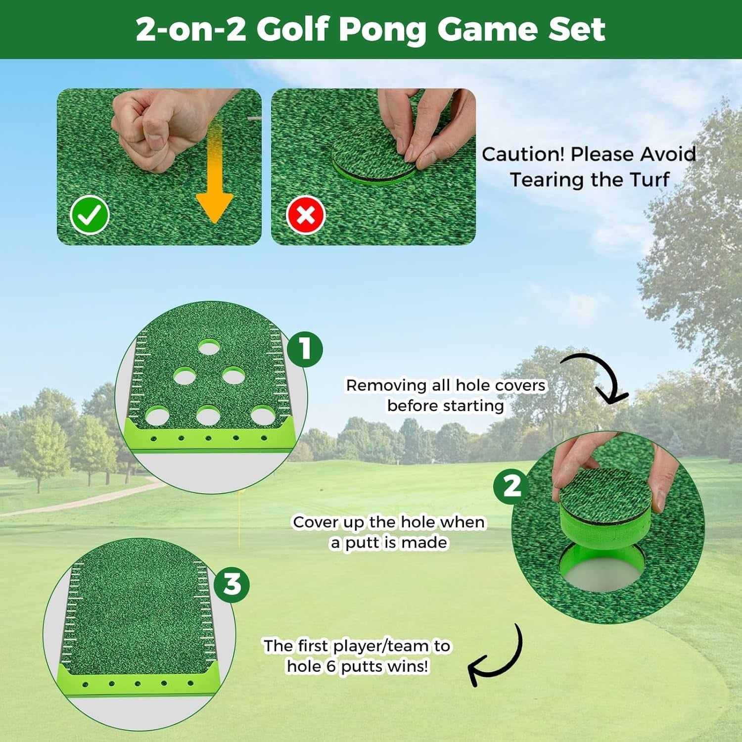 Indoor Golf Putting Green 11FT Practice Mat Set w/ Putters Balls Holes