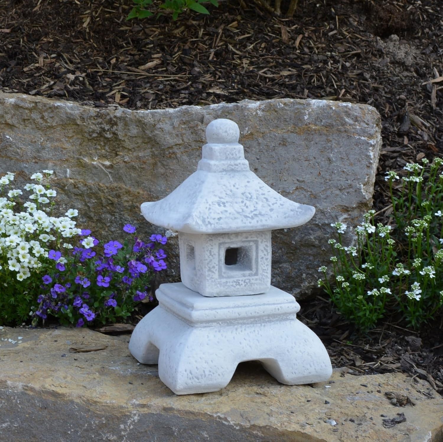 Japanese Yukimi Stone Lantern 33cm Frost Proof Cast Concrete Garden Decor