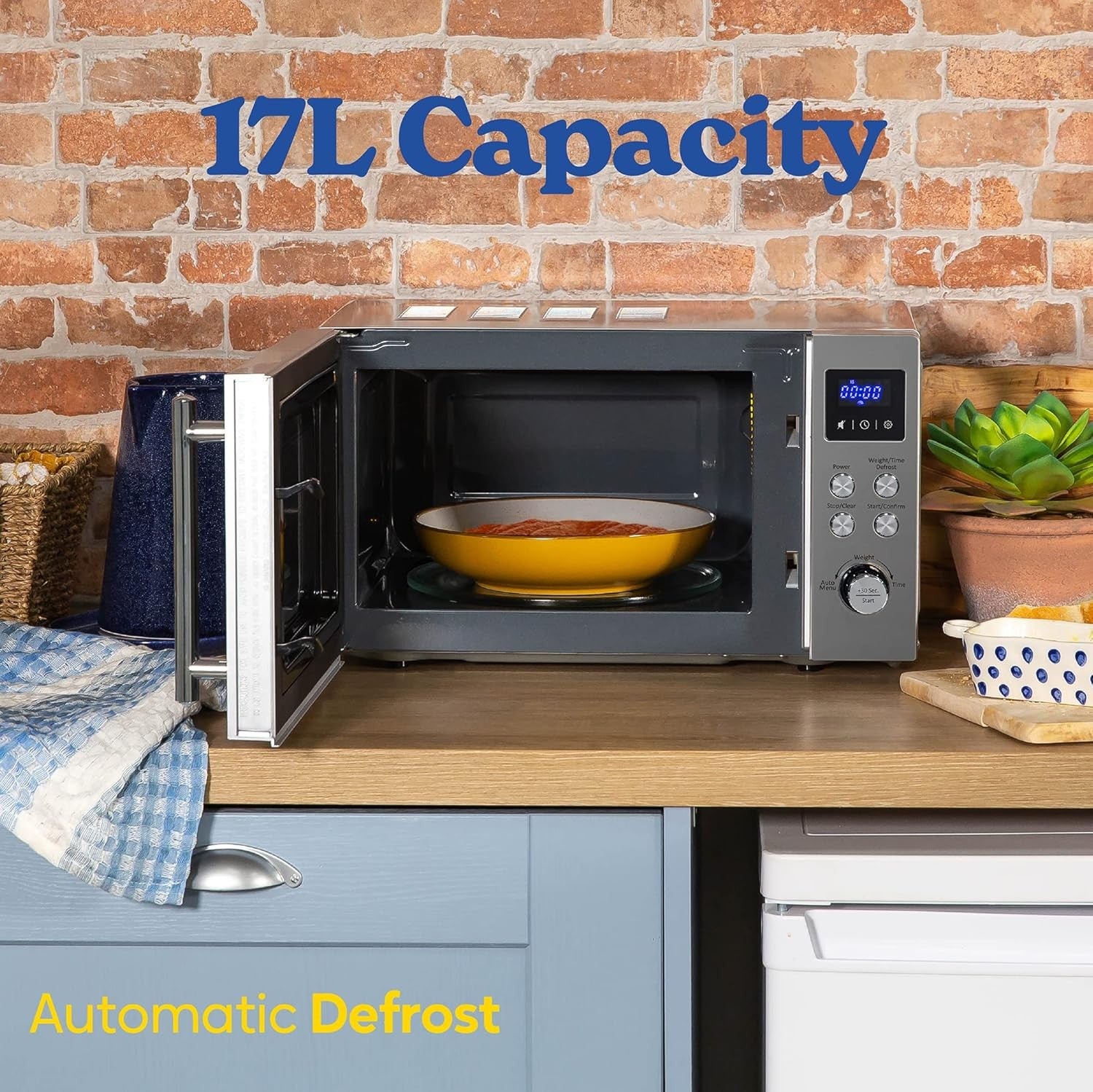 Stainless Steel 17L Digital Microwave Blue LED Display Compact