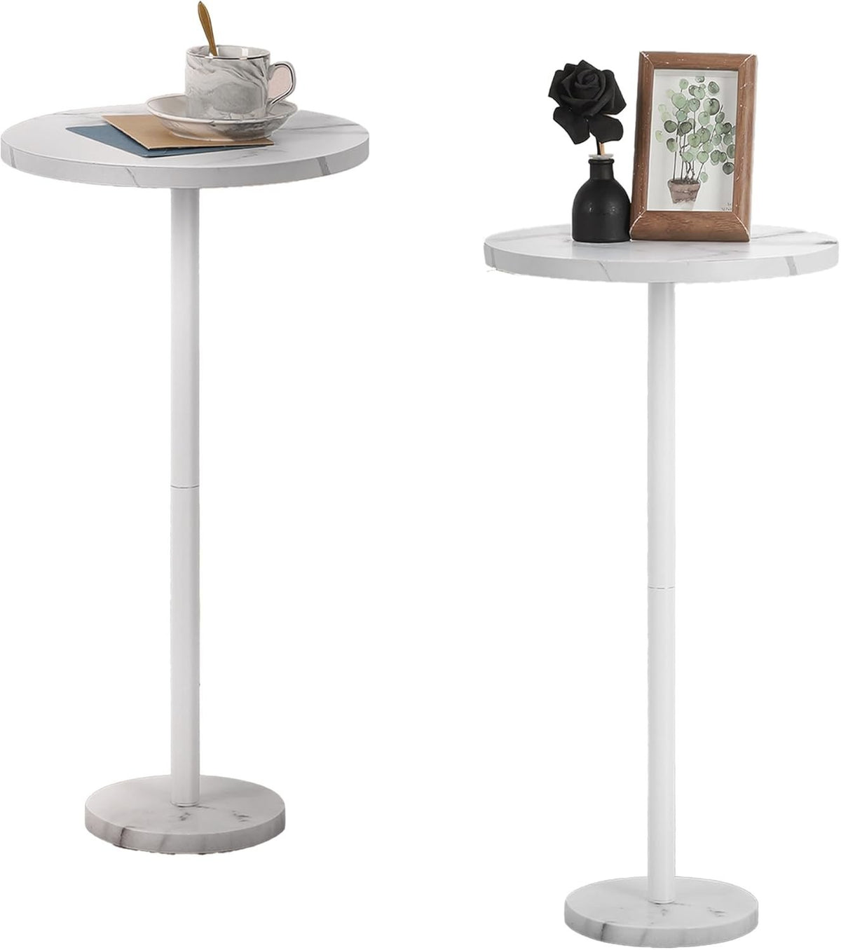 White 2-Pack Round Side Tables 32x32x62.5 cm | Small Coffee & Sofa End Tables
