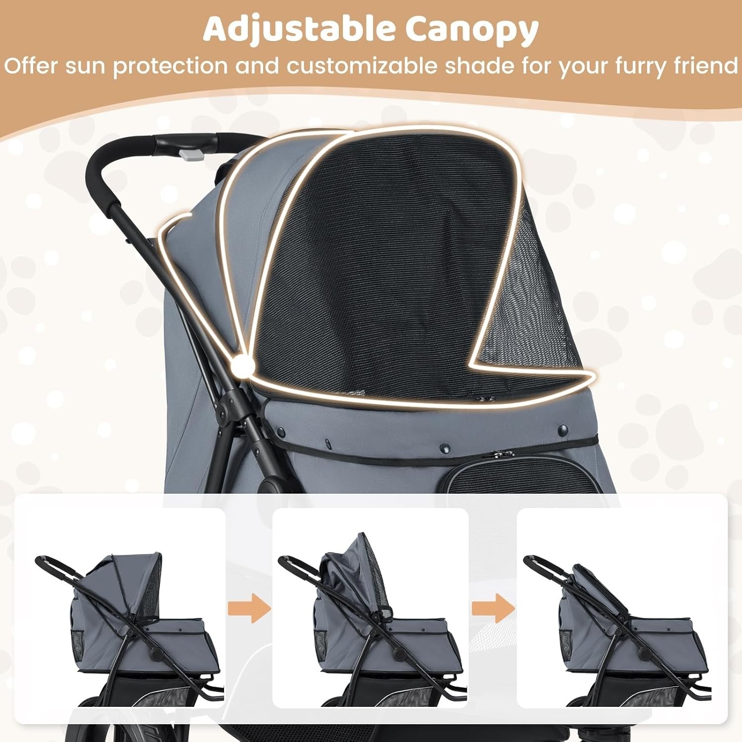 3 Wheel Pet Stroller for Small Medium Dogs Cats Foldable Travel Pushchair