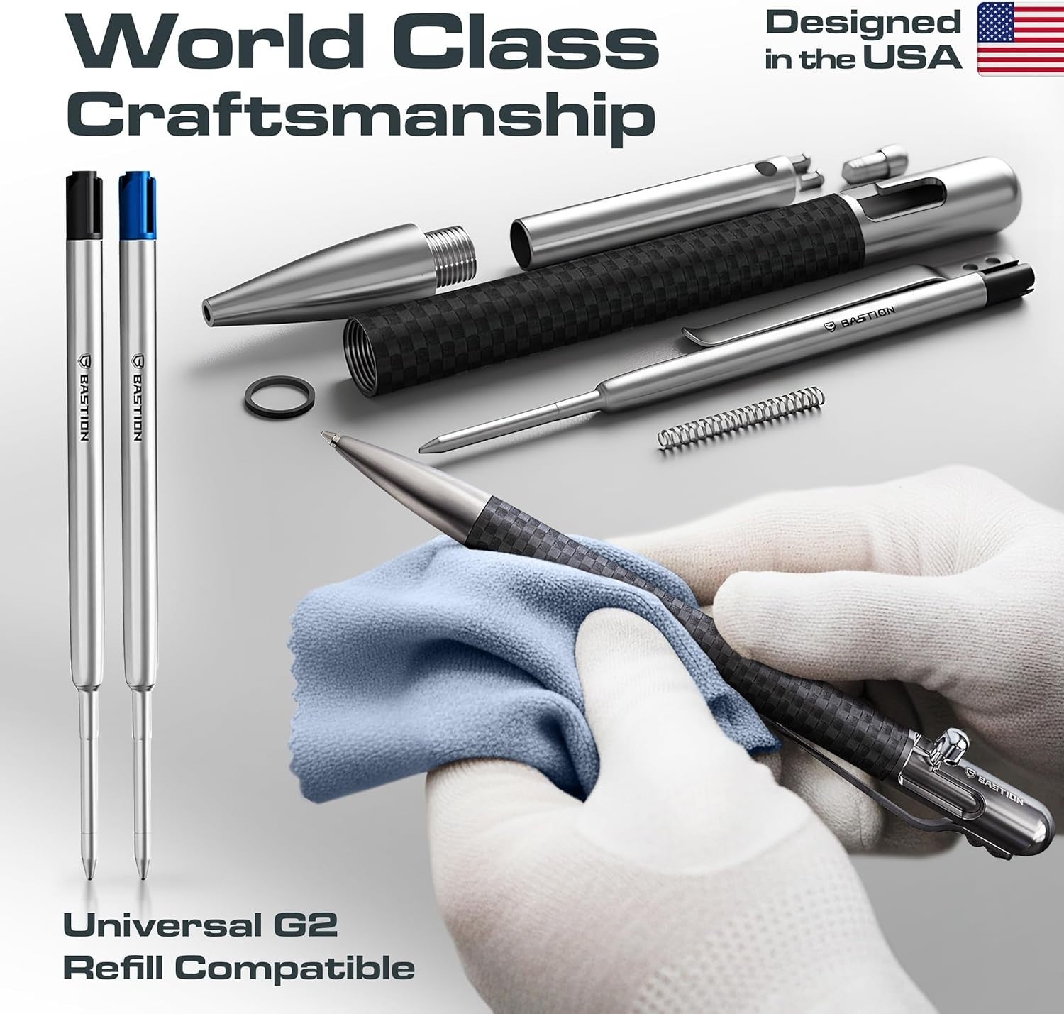 Luxury Carbon Fibre & Stainless Steel Ballpoint Pen – Slim, Bolt Action, Gift