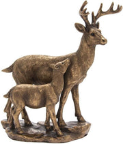 Bronzed Deer & Fawn Ornament Sculpture Resin Wildlife Figure Home Garden Decor