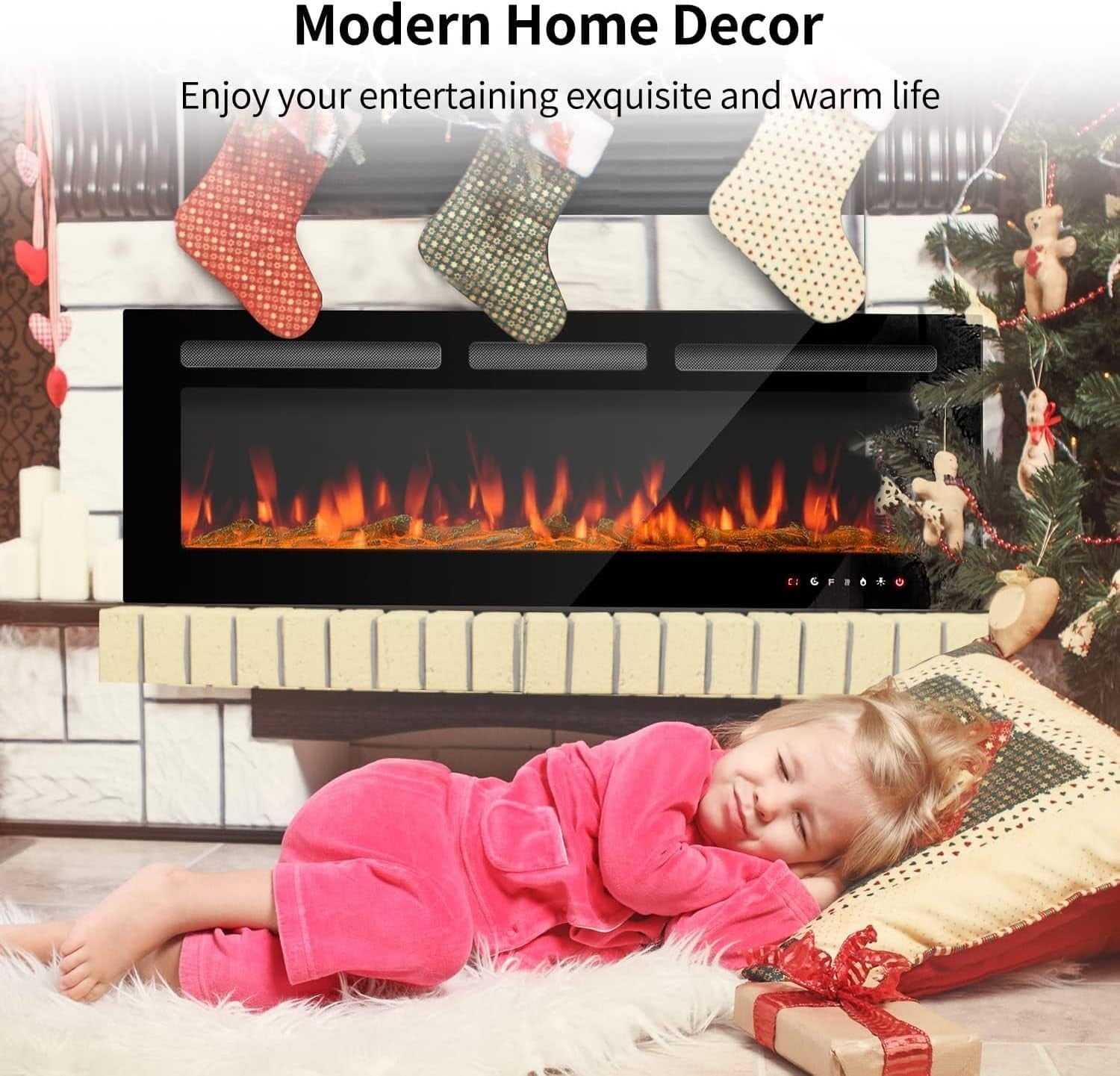 Wall Mounted Electric Fireplace 1800W Remote Control Color Flame LED