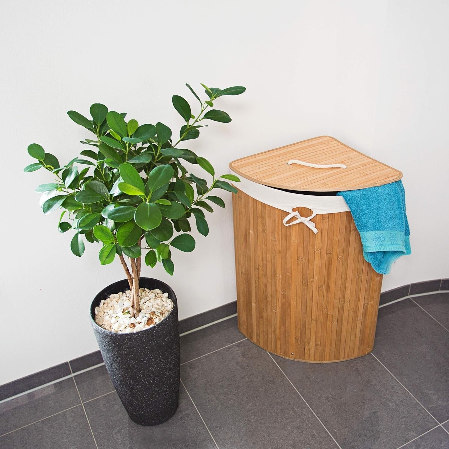 Bamboo Folding Laundry Basket with Lid 64L Hamper Bin Natural Brown 76x38x38