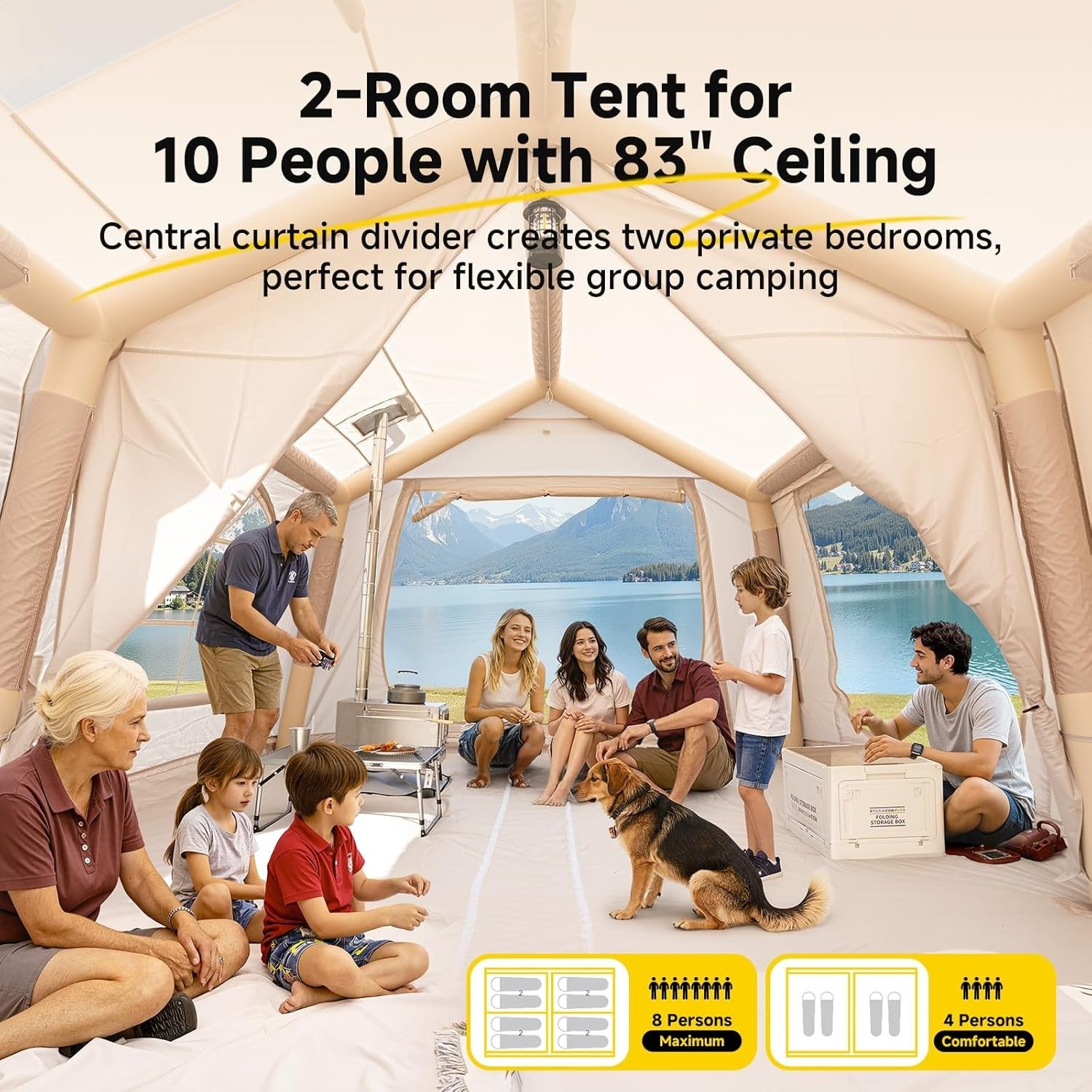 8-10 Person Inflatable Camping Tent Waterproof Oxford Air Beam