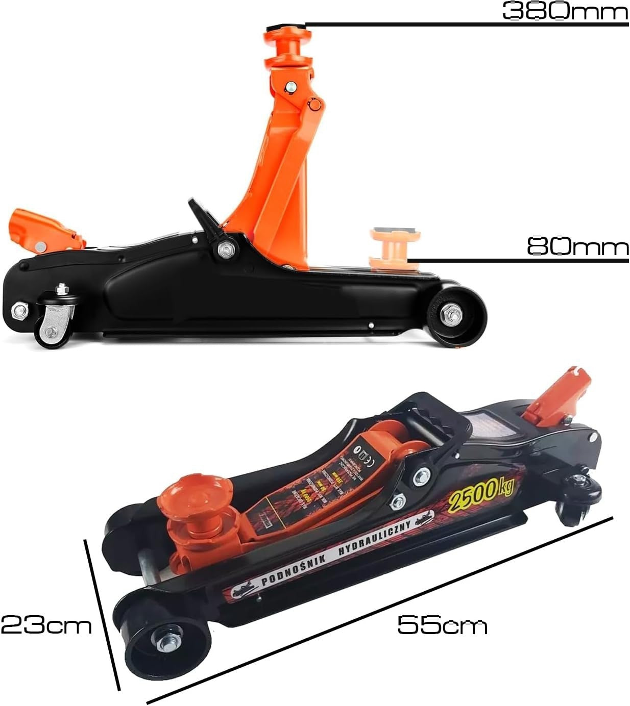 2.5 Ton Low Profile Trolley Jack Heavy Duty 80–380mm Car Lift w/ Easy Move Wheel