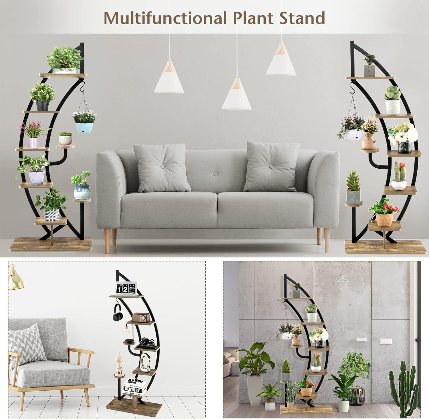 2PC 8 Tier Metal Plant Stand Curved Half Moon Ladder Shelf Indoor Outdoor Rack