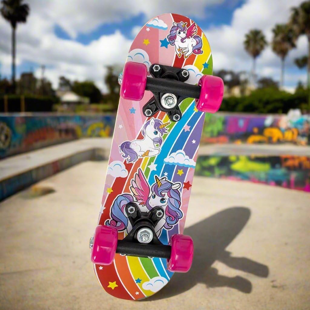Mini 17" Skateboard for Kids Teens | Maple Cruiser Board Trucks | Unicorn