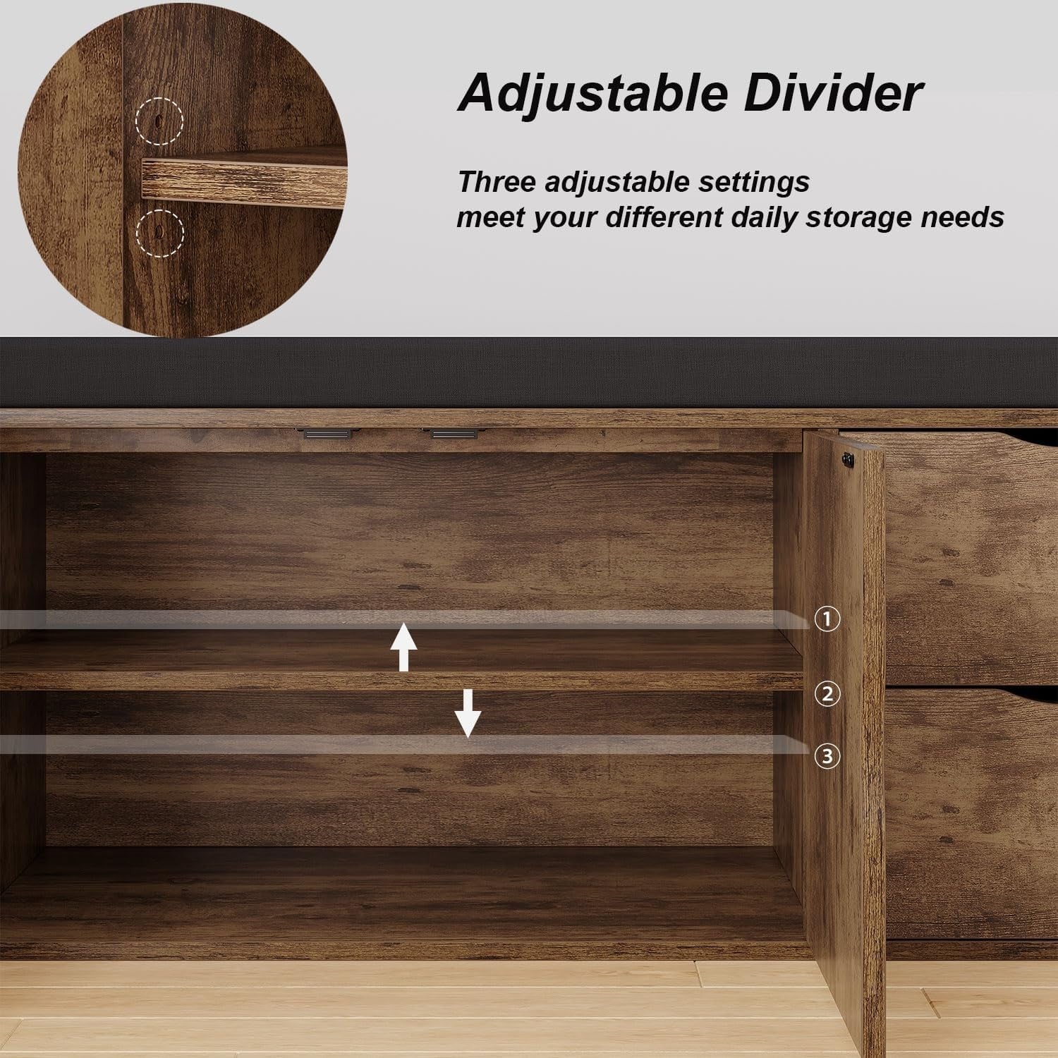 Rustic Brown Shoe Bench with Drawers & Cushion Industrial Storage 101x34x45cm
