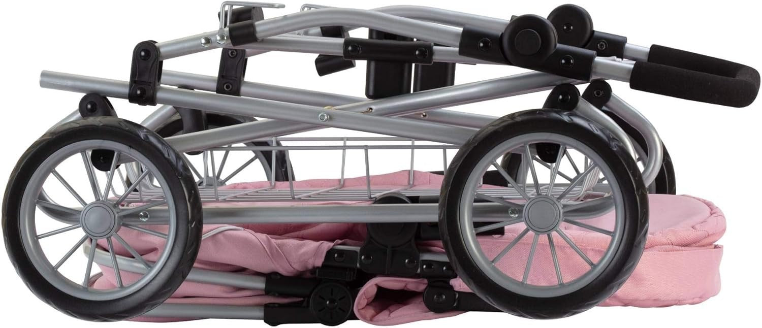 Pink Doll Travel System Pram Adjustable Handle Foldable Pushchair
