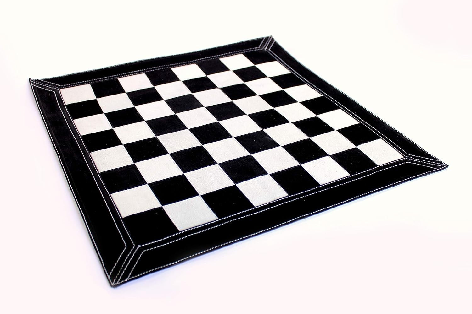 19" Leather Roll-Up Chess Board | Tournament Travel Mat | Luxury Black Suede