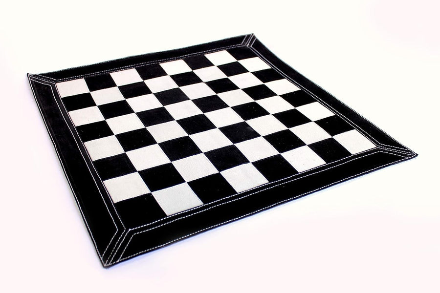 19" Leather Roll-Up Chess Board | Tournament Travel Mat | Luxury Black Suede