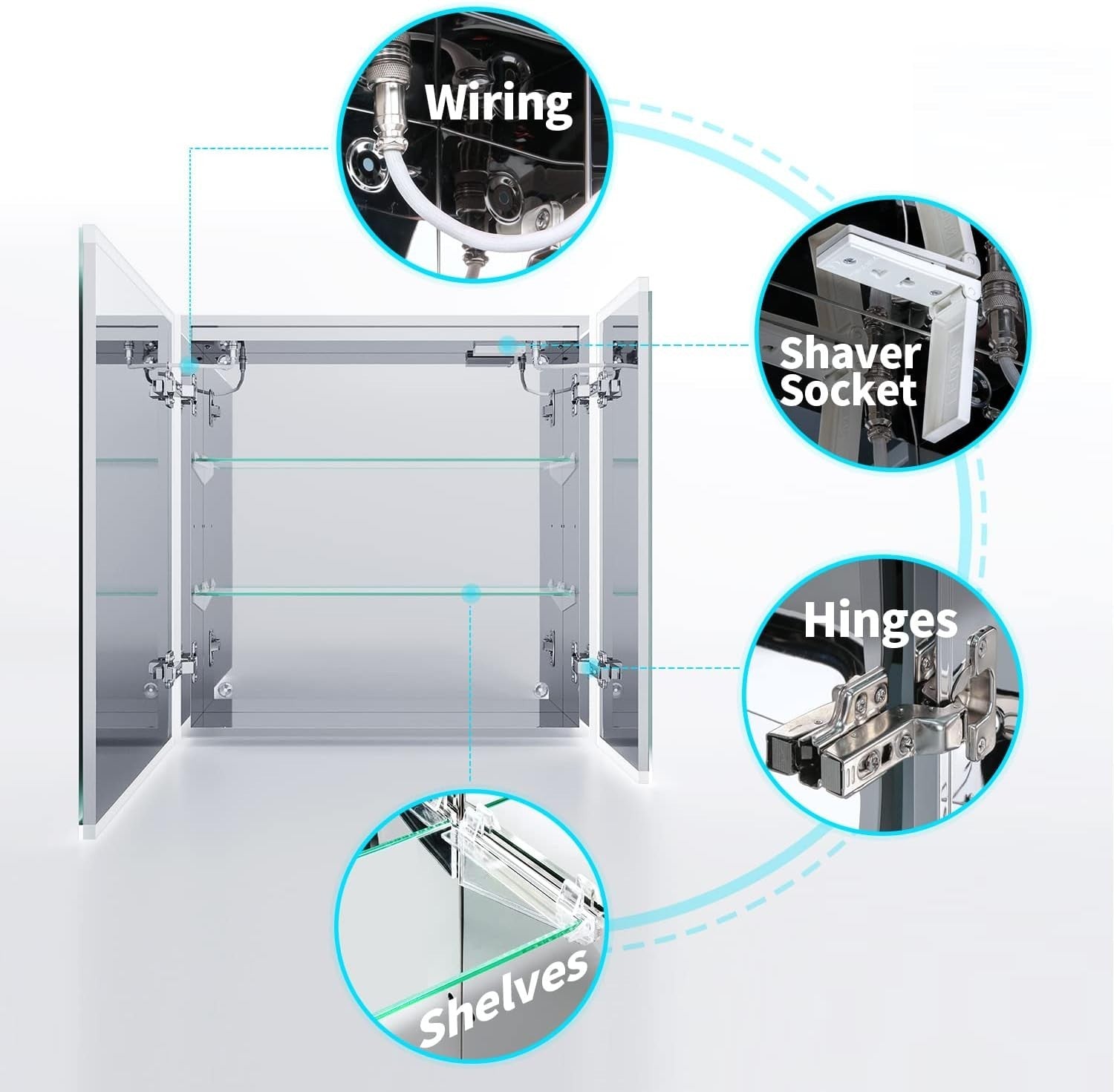 LED Bathroom Mirror Cabinet 600x630mm Bluetooth Demister Shaver Socket