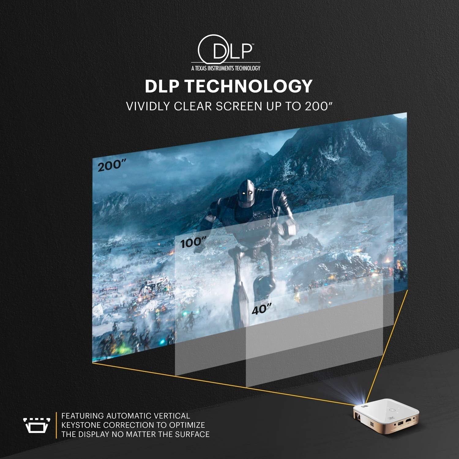 Pocket Smart DLP Projector 4K WiFi Android HDMI USB 200” Rechargeable
