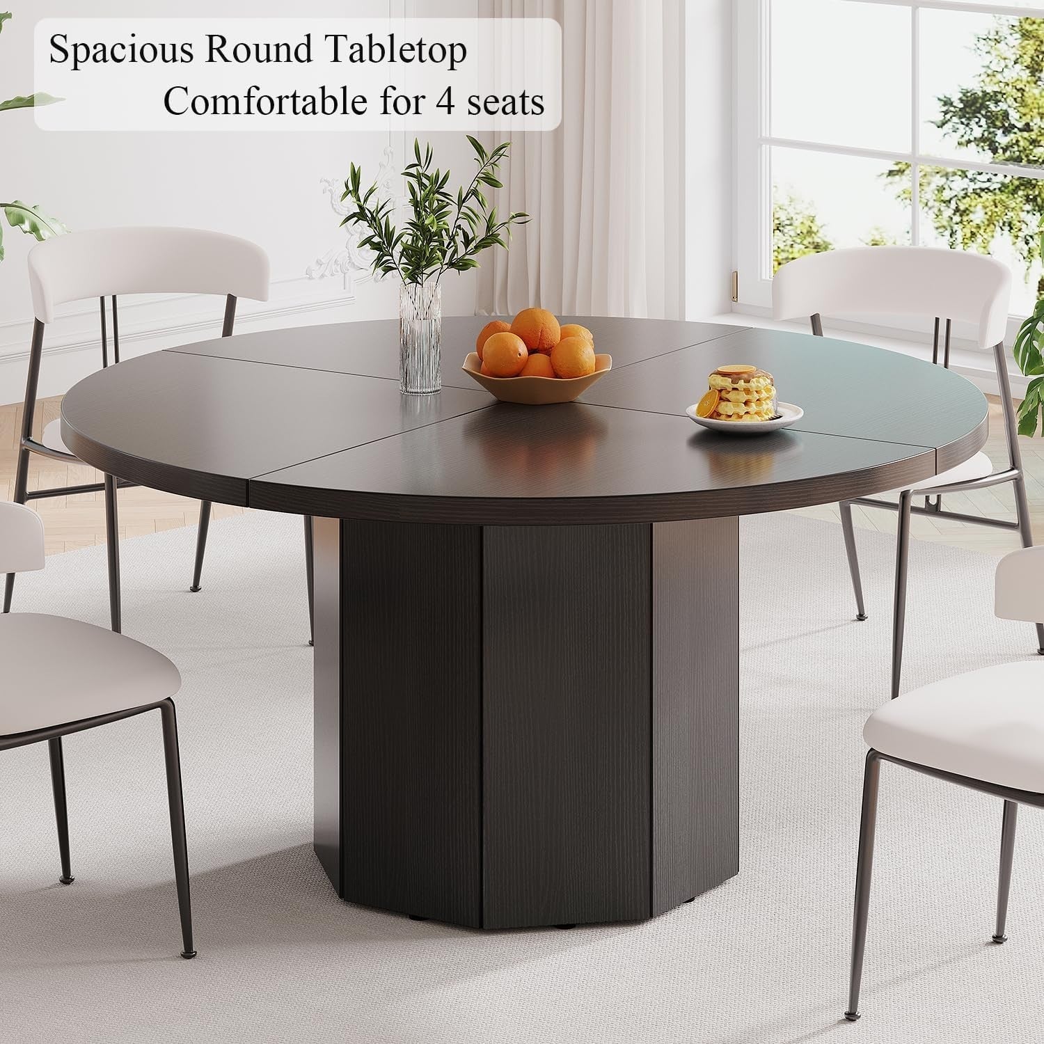 Black Oak Marble Dining Table 4-6 Seater Modern Kitchen 120cm