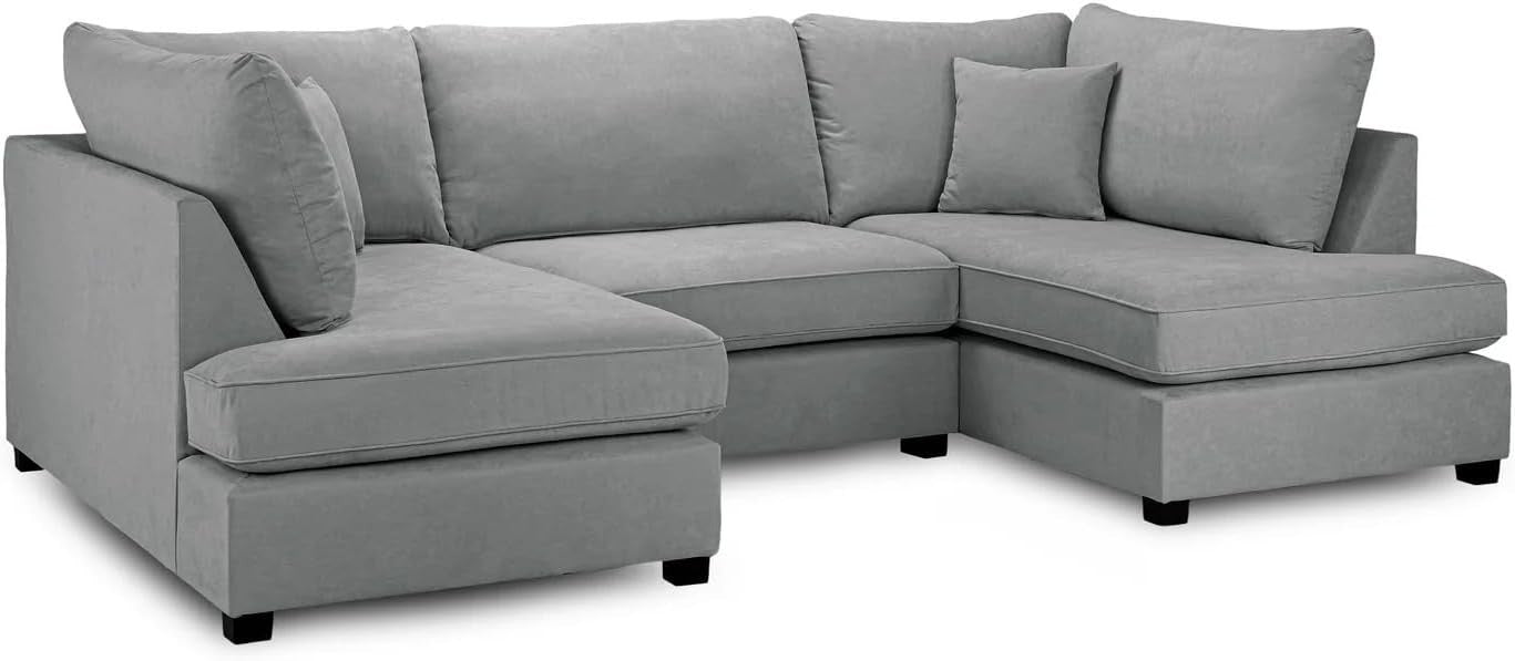 4PC U Shape Sofa with Footstool – Light Grey  Sectional – 5/6 Seater Modular.
