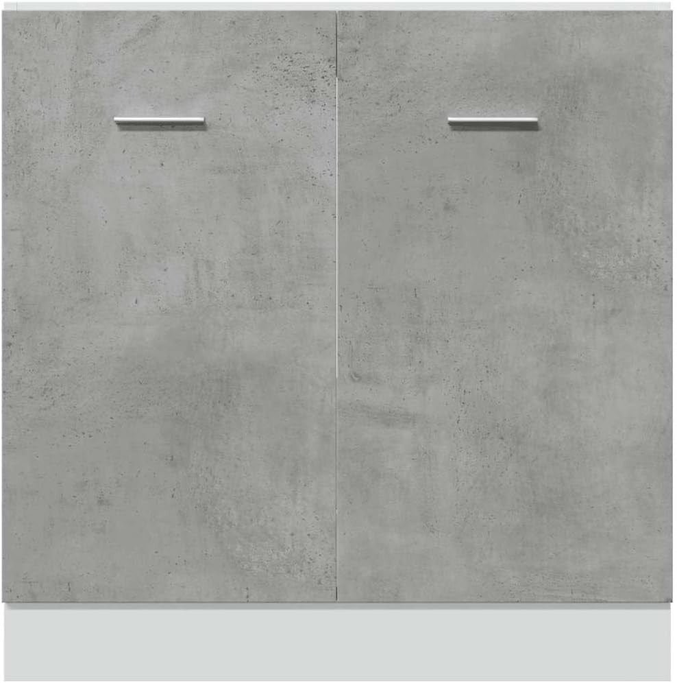 Concrete Grey Under Sink Cabinet 80x46x81.5cm Modern Kitchen Storage Unit