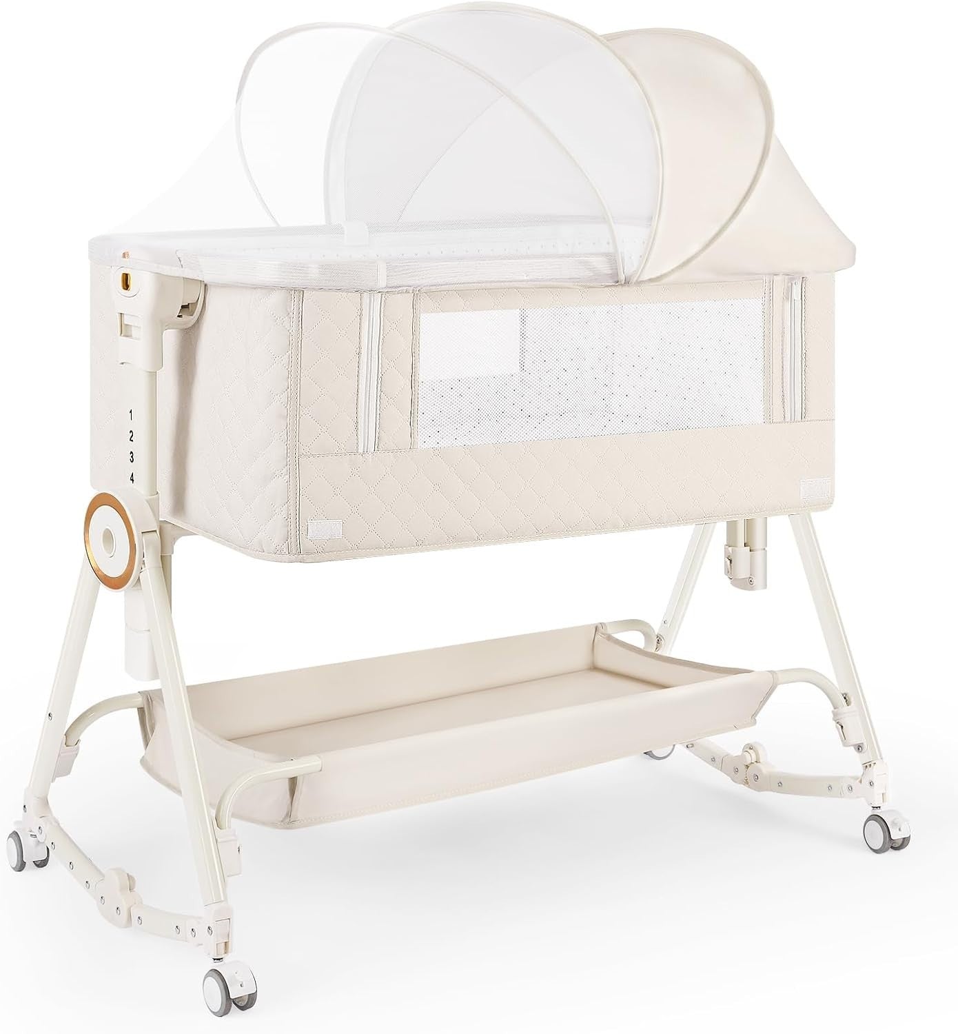 5in1 Baby Bedside Crib Adjustable Height Travel Cot with Mattress & Storage