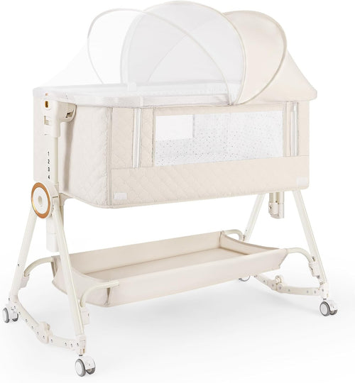 5in1 Baby Bedside Crib Adjustable Height Travel Cot with Mattress & Storage