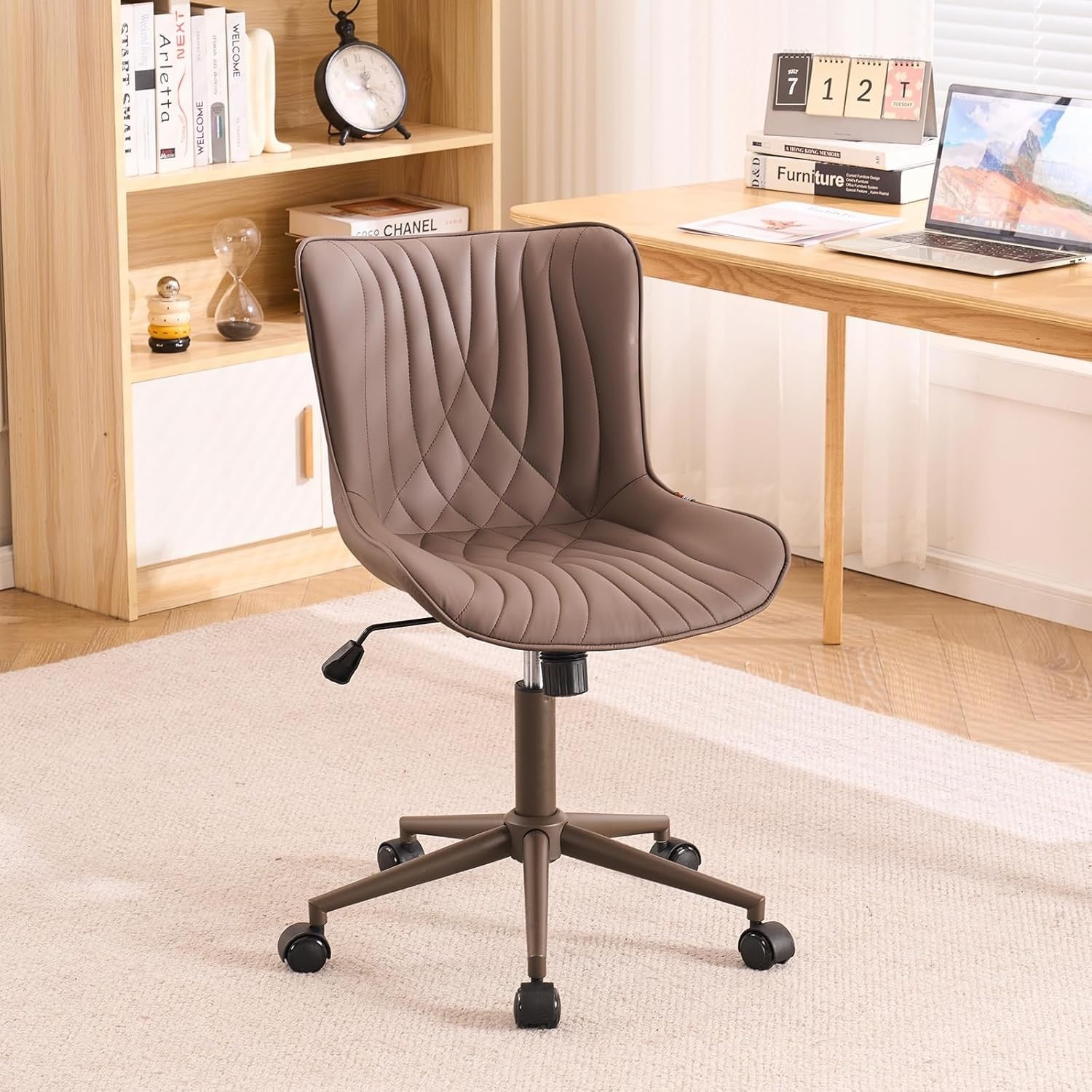 Executive Ergonomic Office Chair, Brown Faux Leather, Wheels, Swivel, Adjustable