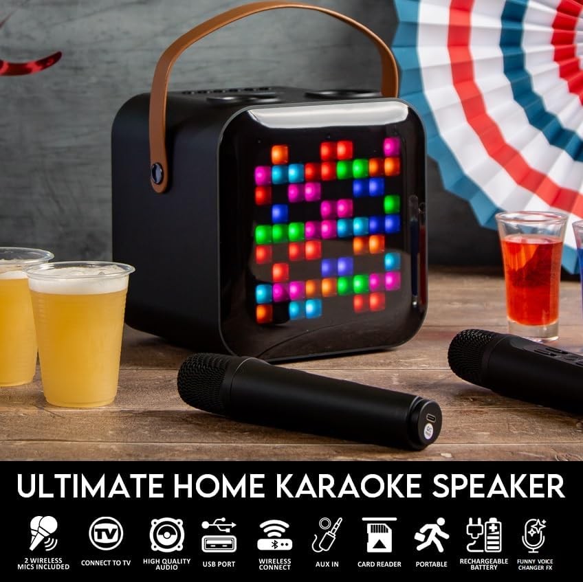 Karaoke Machine Portable Speaker 2 Wireless Mics LED