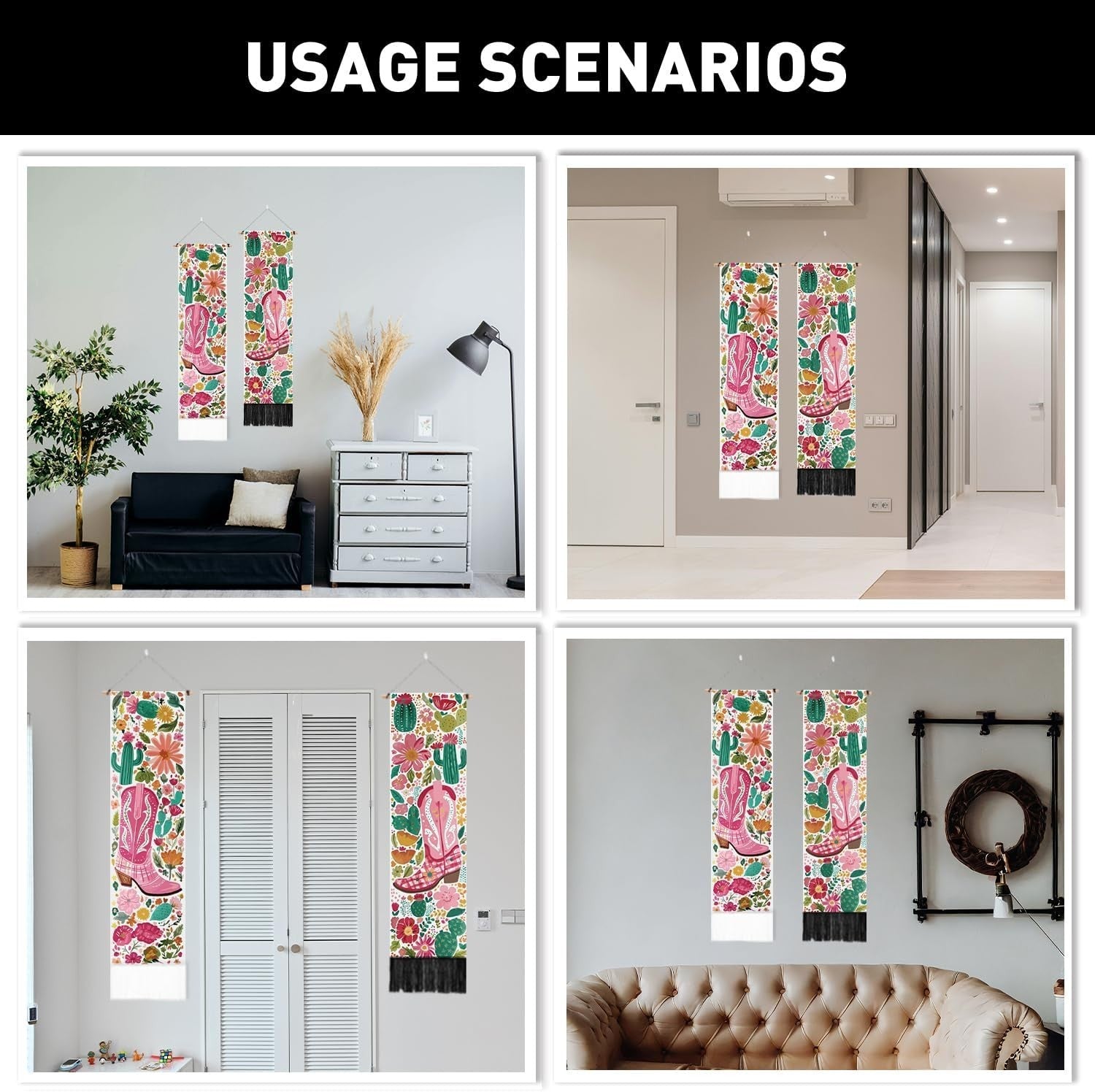 2 Pack Boho Floral Wall Tapestry Vertical Decorative Set