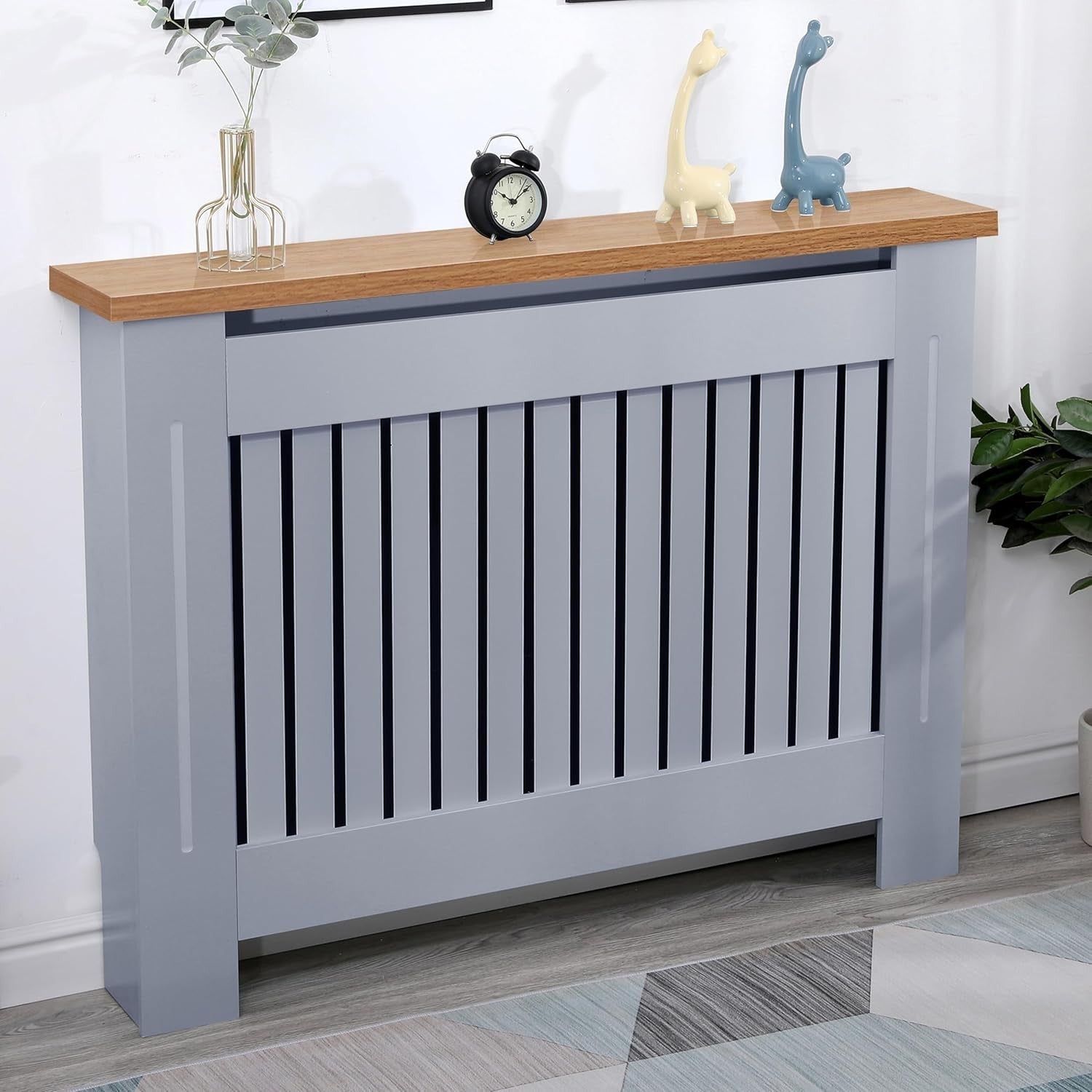 Medium Grey Radiator Cover MDF Cabinet | Modern Vertical Slat Heater Guard 111cm