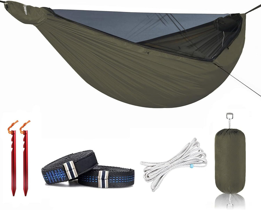 Outdoor Double Hammock with Mosquito Net, Lightweight & Easy Setup