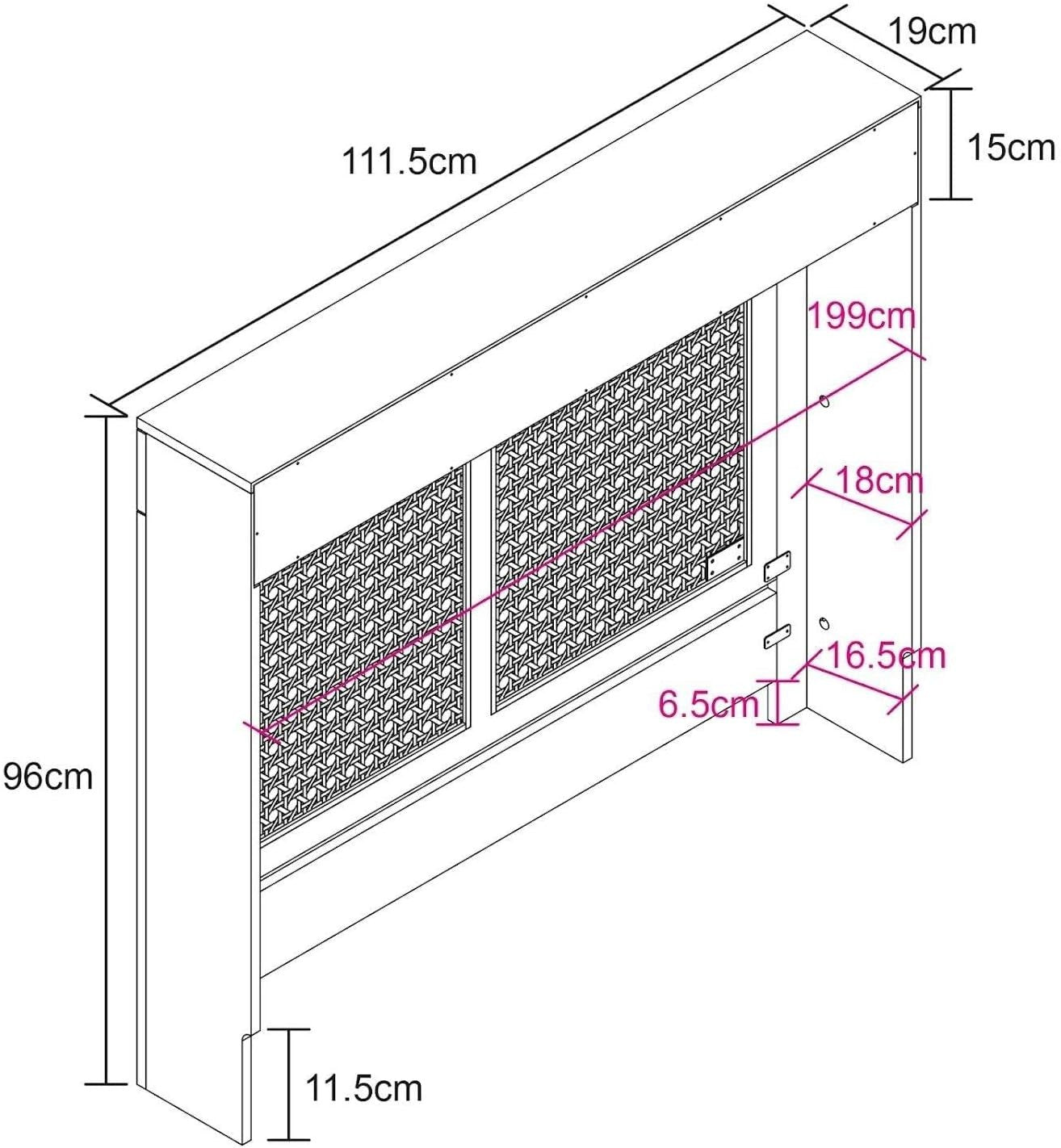 Black Radiator Cover Cabinet with Rattan Panels Storage Drawers & Shelf, Medium