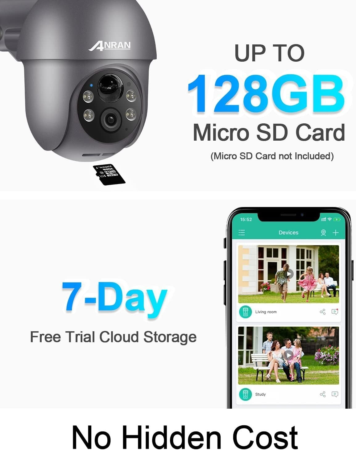 5MP Solar Security Camera Outdoor 360° PTZ WiFi Color Night Vision