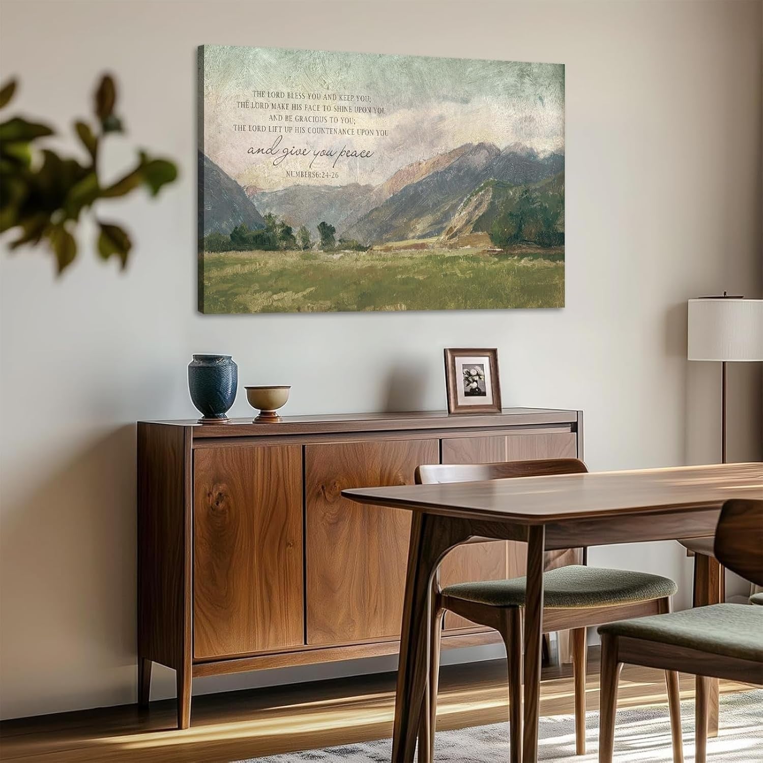 Christian Bible Verse Wall Art Canvas Framed Mountain Landscape Decor 59x39cm
