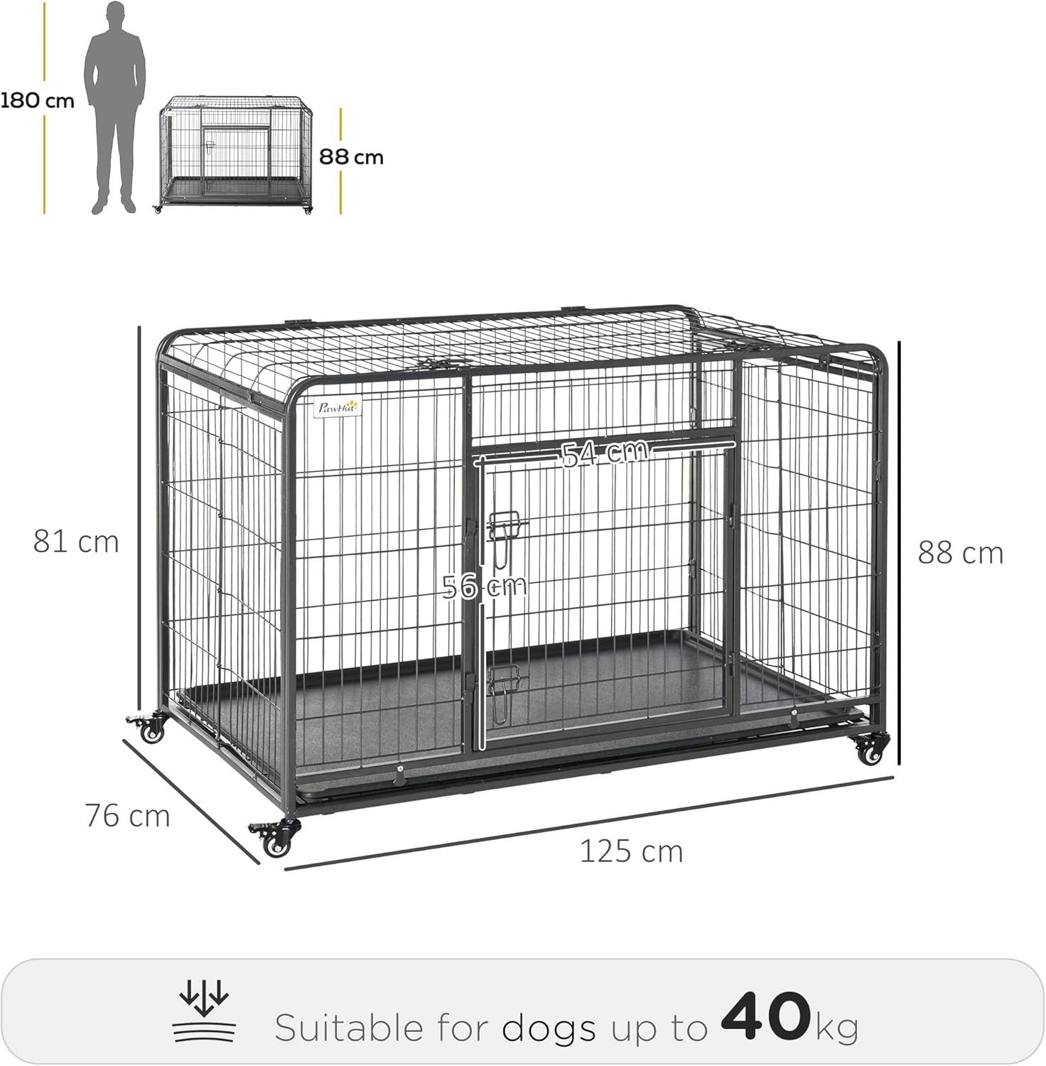 Extra Large Metal Dog Cage with Locking Door, Wheels & Removable Tray 125x76x81c