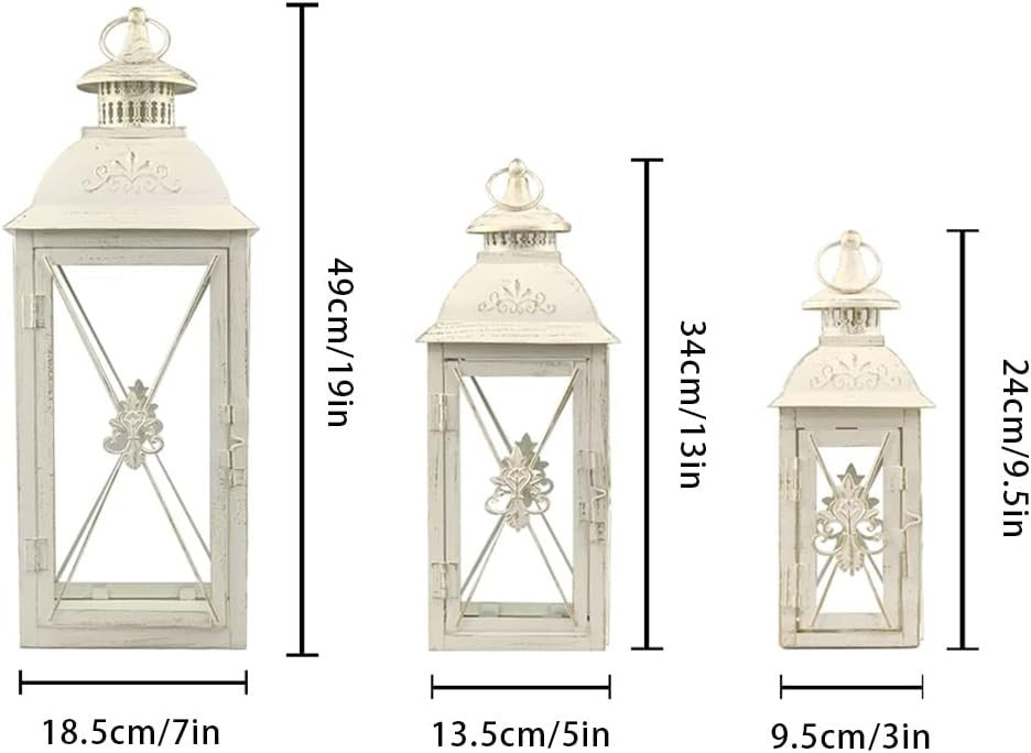 White Gold Lantern Set of 3 Decorative Metal Candleholders