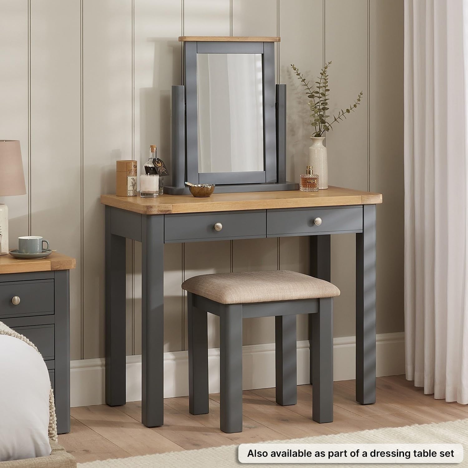 eBay Title Grey Oak 2 Drawer Dressing Table Desk Country Wood 45D x 96W x 78H