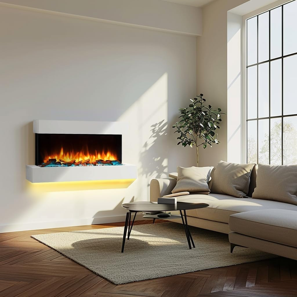 43" Wall Mounted Electric Fireplace Remote 2kW LED Flame with Mantel