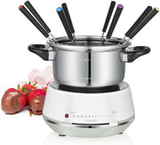 Electric Fondue Set 2L Stainless Steel Pot 8 Forks Rotating Tray